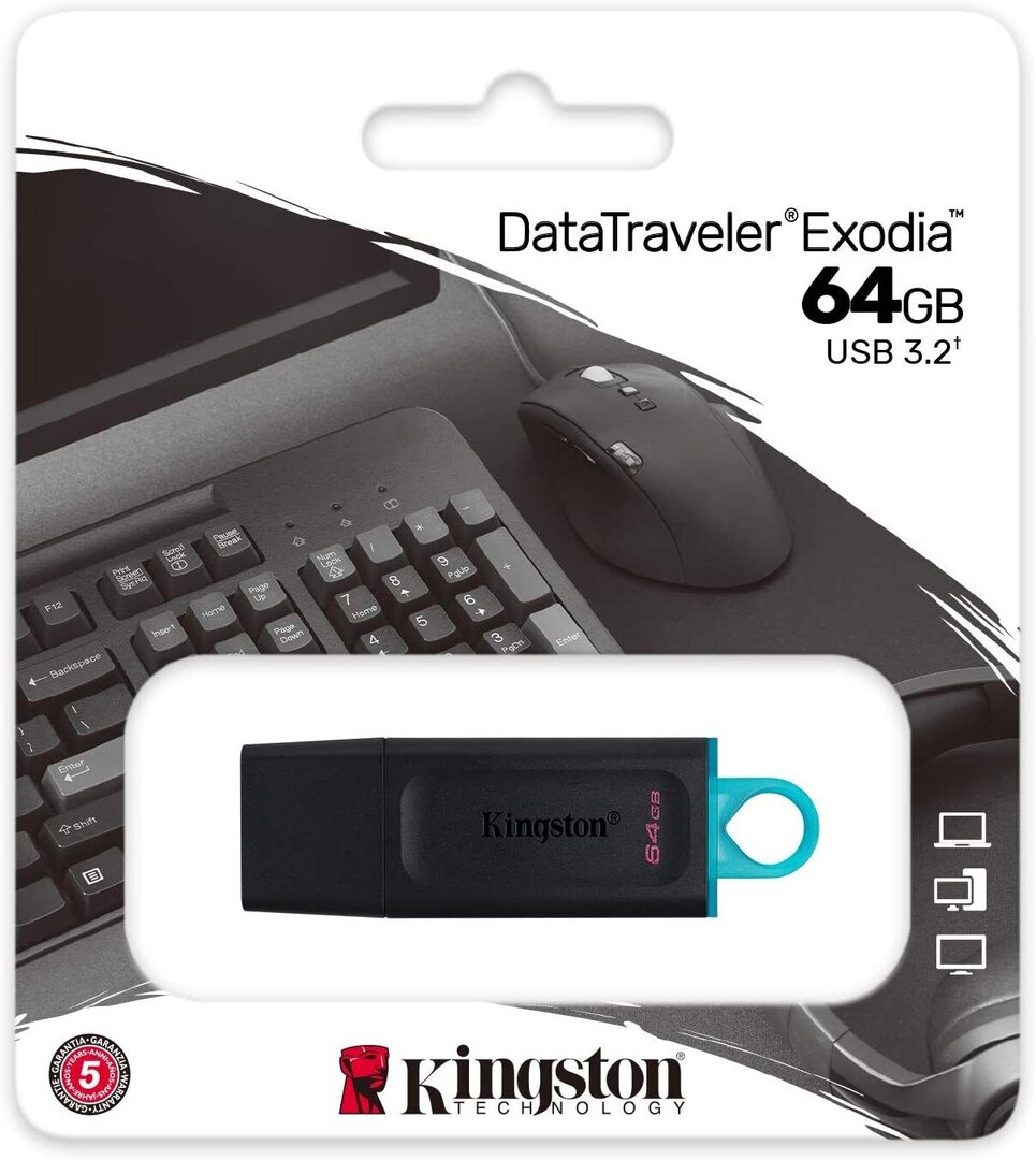 0740617309829 DTX/64GB Kingston DataTraveler Exodia DTX/64GB-2P Flash Drive USB 3.2 Gen 1 - con cappuccio protettivo e anello portachiavi